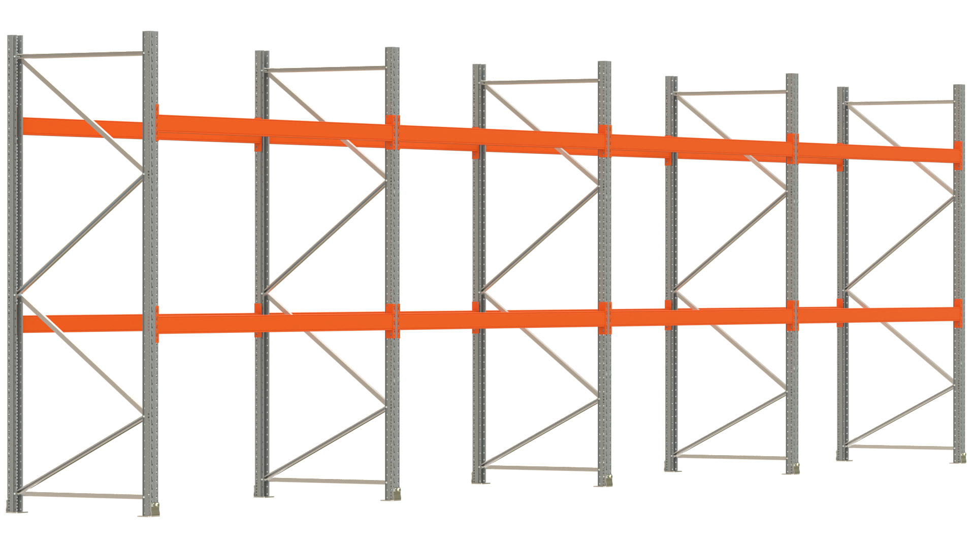 Palettenregal ARTUS - Breite 1122,5 cm - Höhe 300 cm - Tiefe 110 cm - 2 Träger-Ebenen - max. Fachlast 2100 kg - 36 Palettenstellplätze