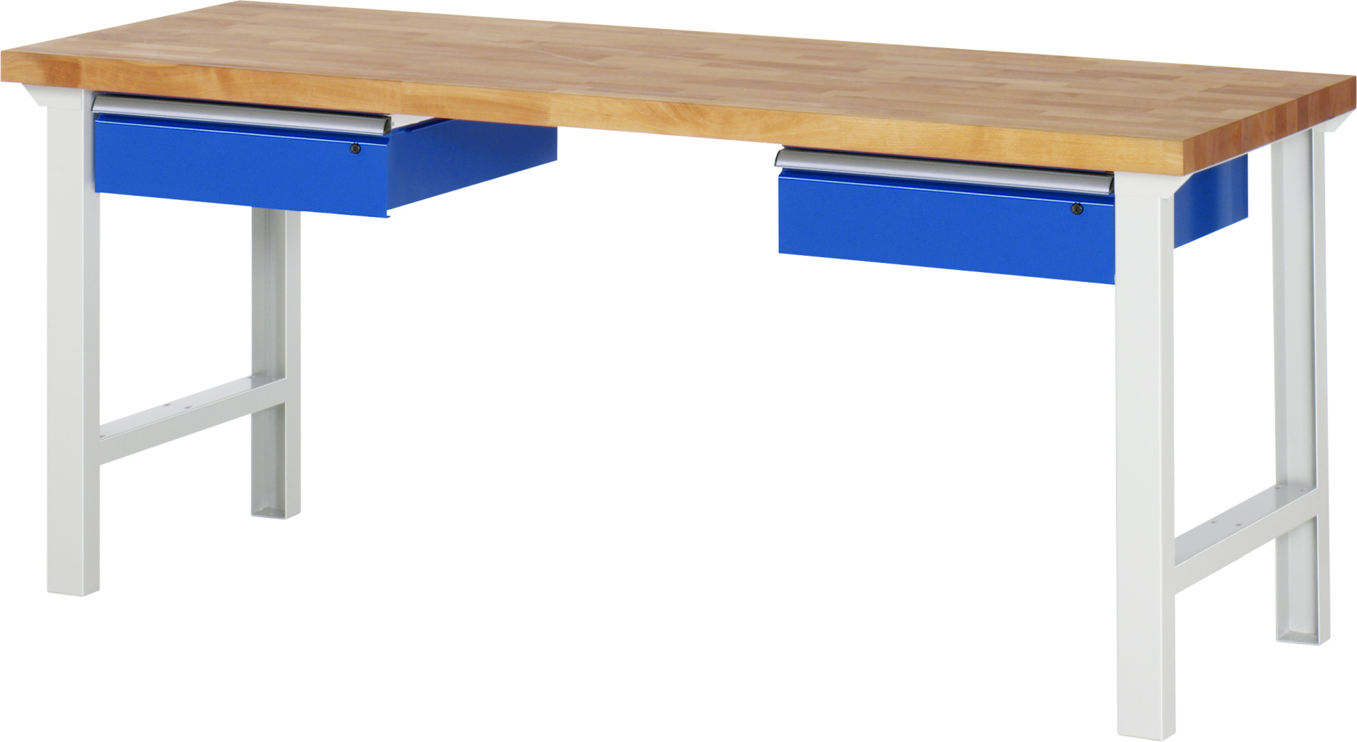 Werkbank Modell 7002 rot - schwarz, BxTxH 2000x700x840 mm,  Buche-Massiv Arbeitsplatte 40 mm,  2 Schubladen mit  Auszug 90 %