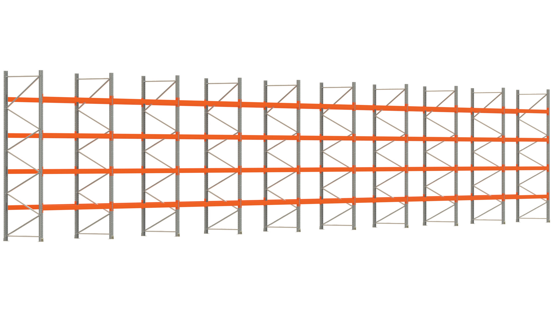 Palettenregal ARTUS - Breite 2515 cm - Höhe 400 cm - Tiefe 110 cm - Fachlast 2325 kg - 135 Palettenstellplätze