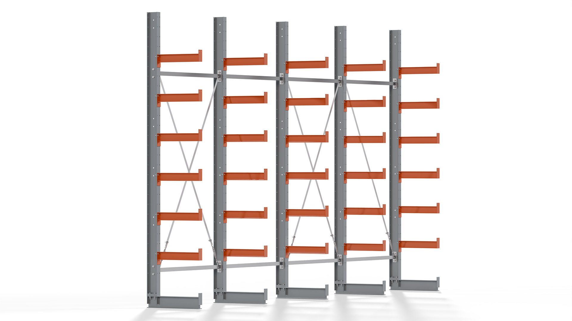 Kragarmregal KARL basic - lackiert - Breite: 512 cm - Höhe: 300 cm - Tiefe: 50 cm - Traglast je Kragarm: 870 kg - einseitig