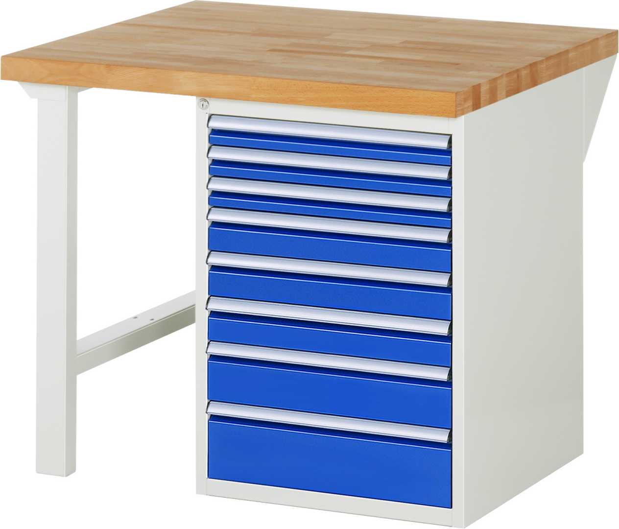 Werkbank Modell 7519 schwarz, BxTxH 1000x900x840 mm,  Buche-Massiv Arbeitsplatte 40 mm,  8 Schubladen mit  Auszug 90 %