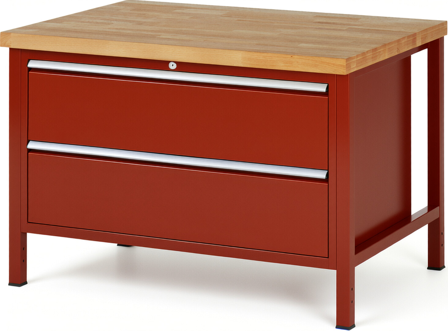 Werkbank Modell 8355 rot, BxTxH 1250x900x840-1040 mm,  Buche-Massiv Arbeitsplatte 40 mm,  2 Schubladen mit  Vollauszug 100 % und  SoftClosing