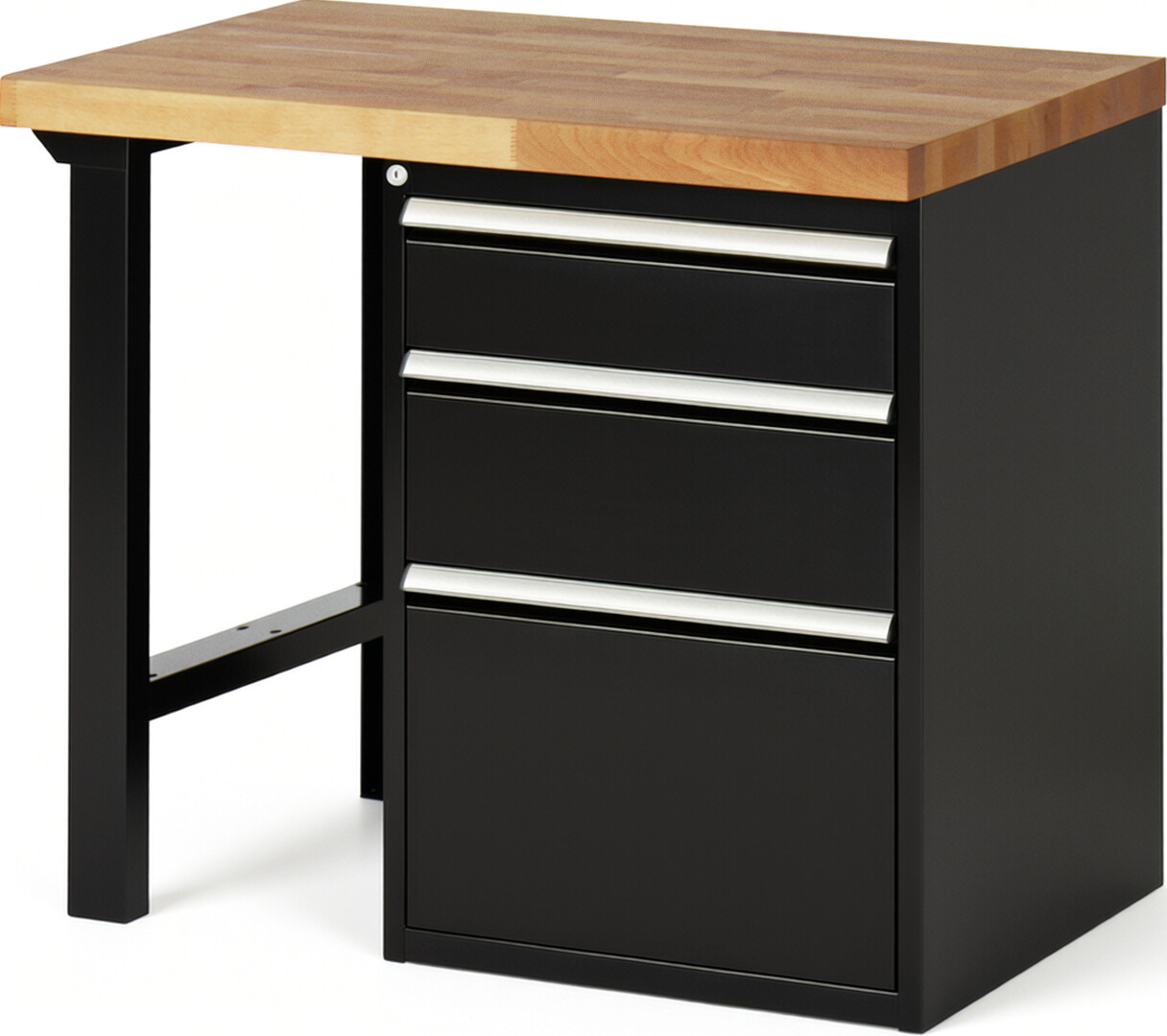 RAU Werkbank schwarz - Breite 100 cm - Tiefe 70 cm - Höhe 89 cm - Buche-Massiv Arbeitsplatte 40 mm