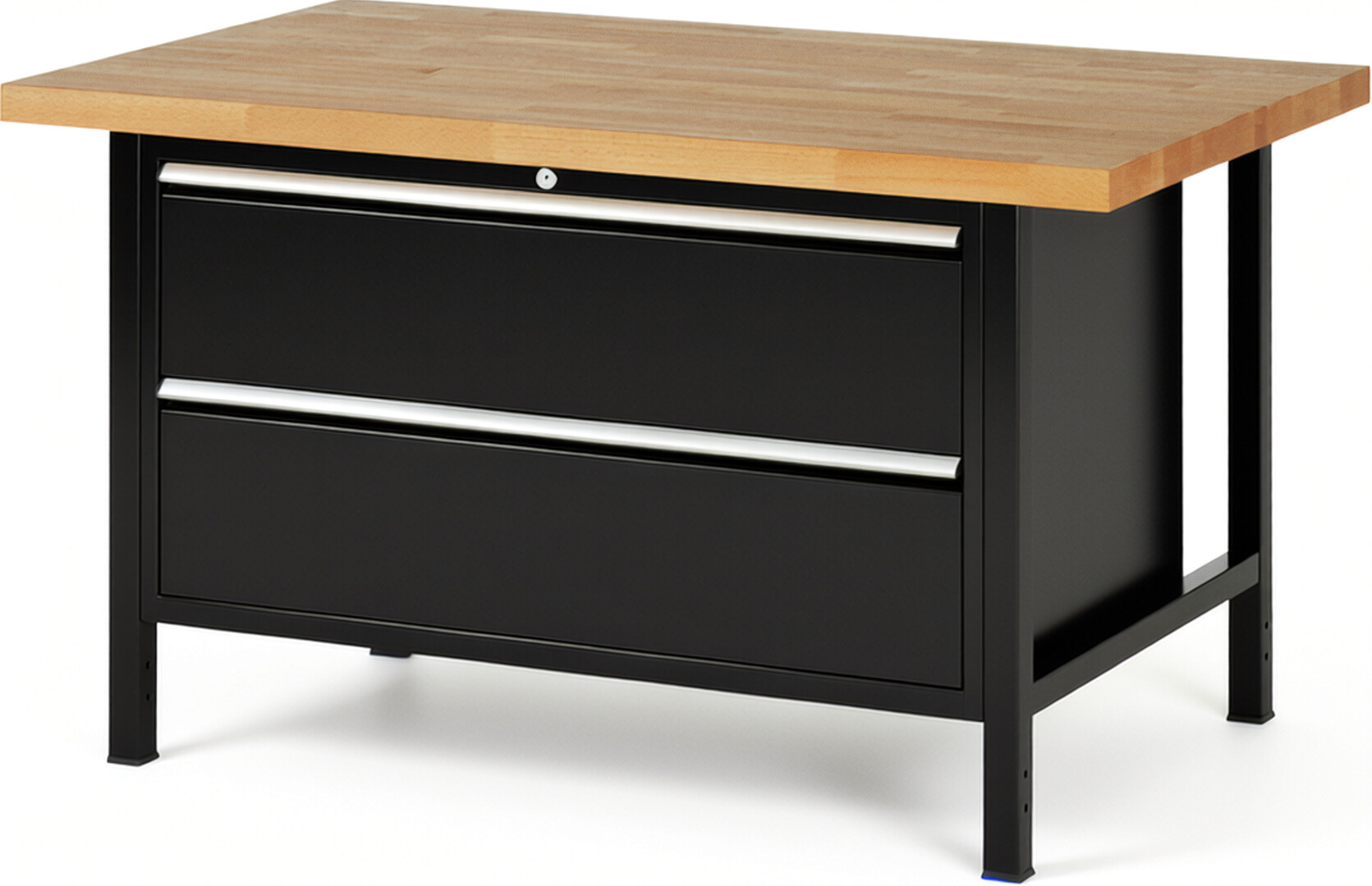 RAU Werkbank schwarz - Breite 150 cm - Tiefe 90 cm - Höhe 104 cm - Buche-Massiv Arbeitsplatte 40 mm