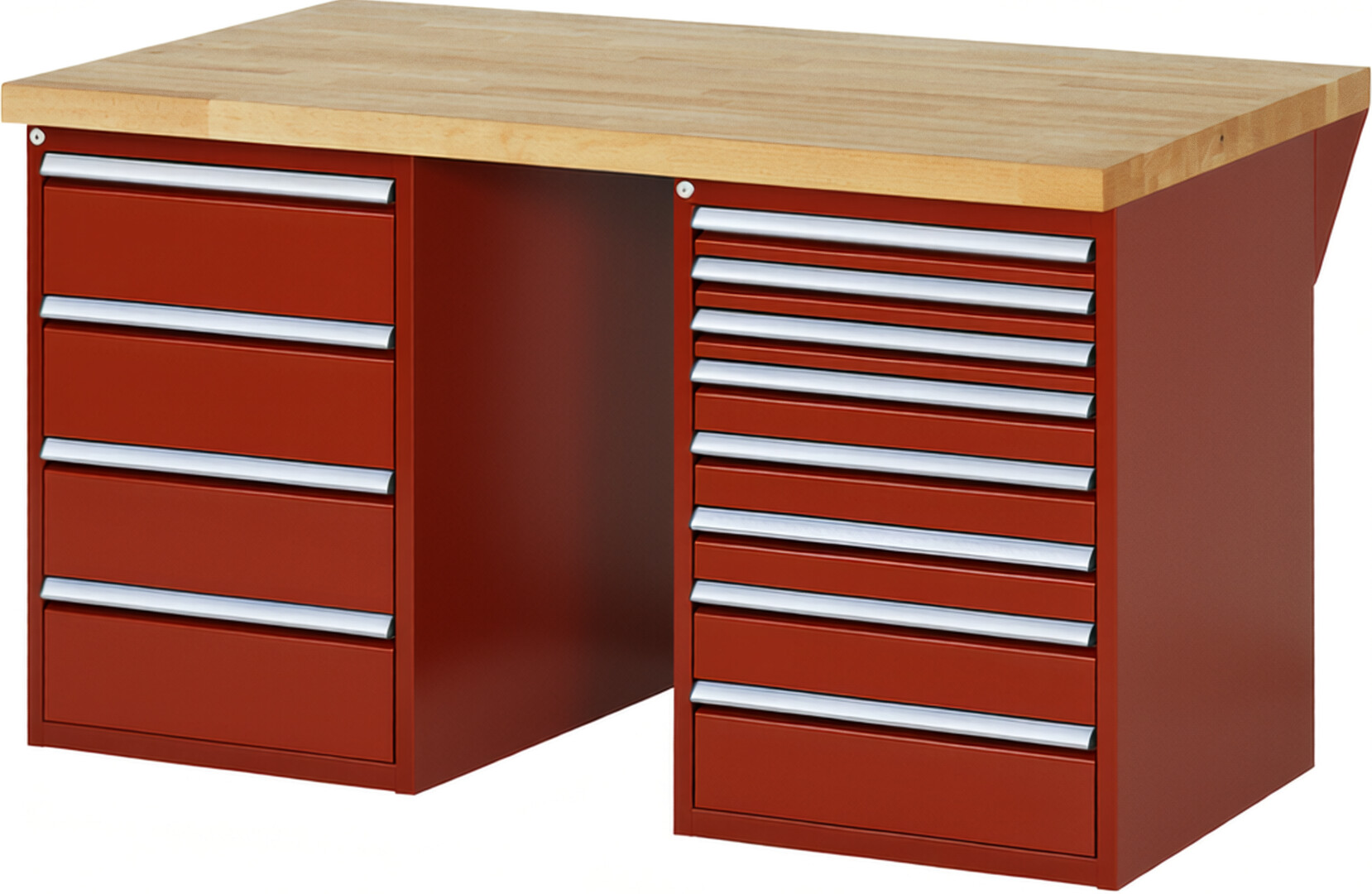 RAU Werkbank rot - Breite 150 cm - Tiefe 90 cm - Höhe 84 cm - Buche-Massiv Arbeitsplatte 40 mm