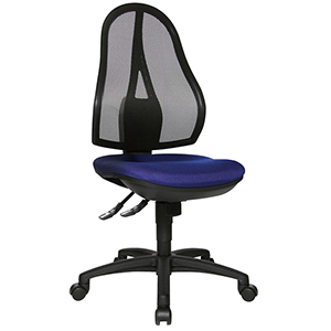 Bürodrehstuhl, Sitz-BxTxH 480x480x430-510 mm, Lehnenh. 580 mm, Netzrücken, Punkt-Synchronm., Bandscheibensitz, royalblau
