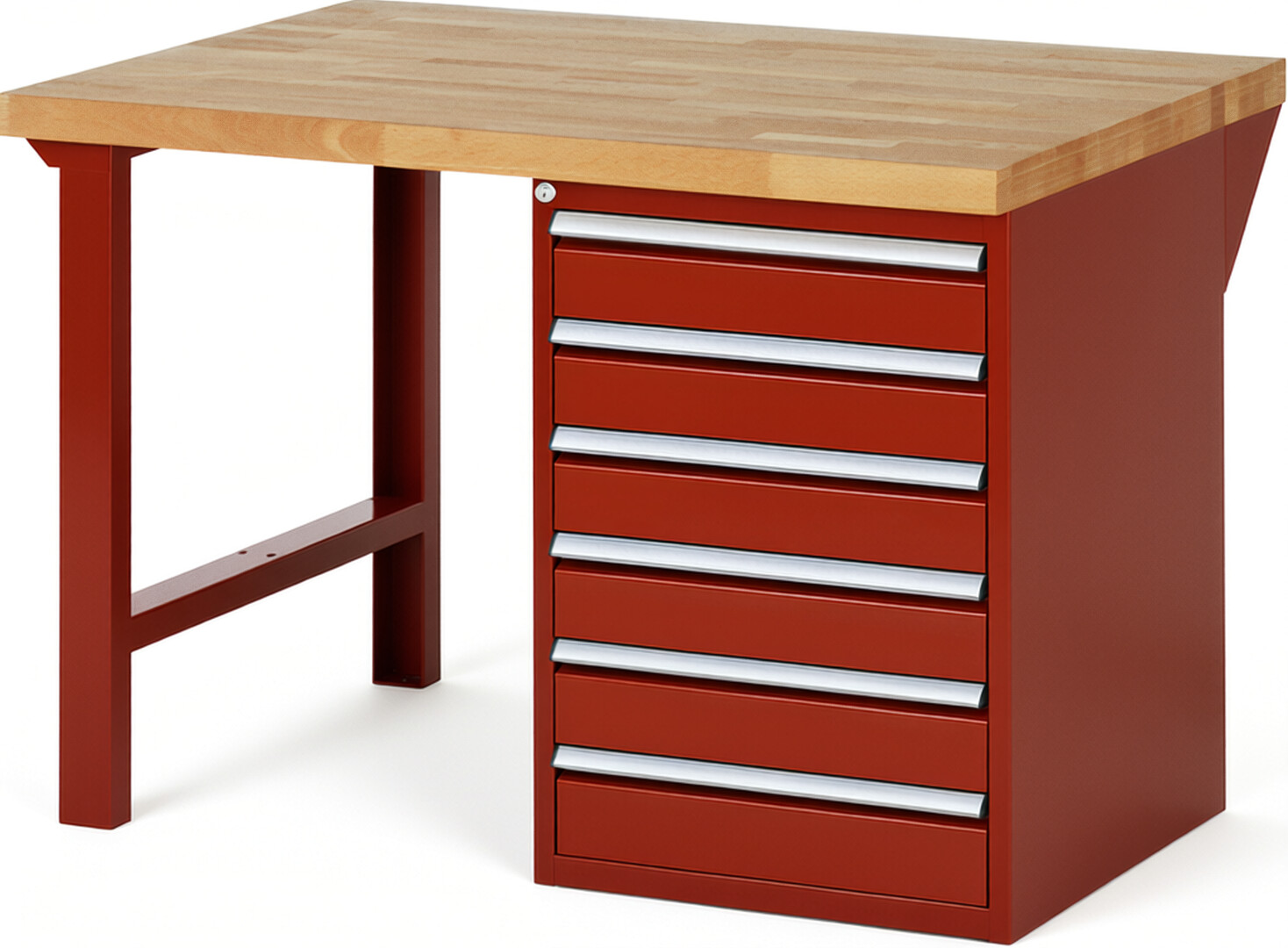 RAU Werkbank rot - Breite 125 cm - Tiefe 90 cm - Höhe 89 cm - Buche-Massiv Arbeitsplatte 40 mm