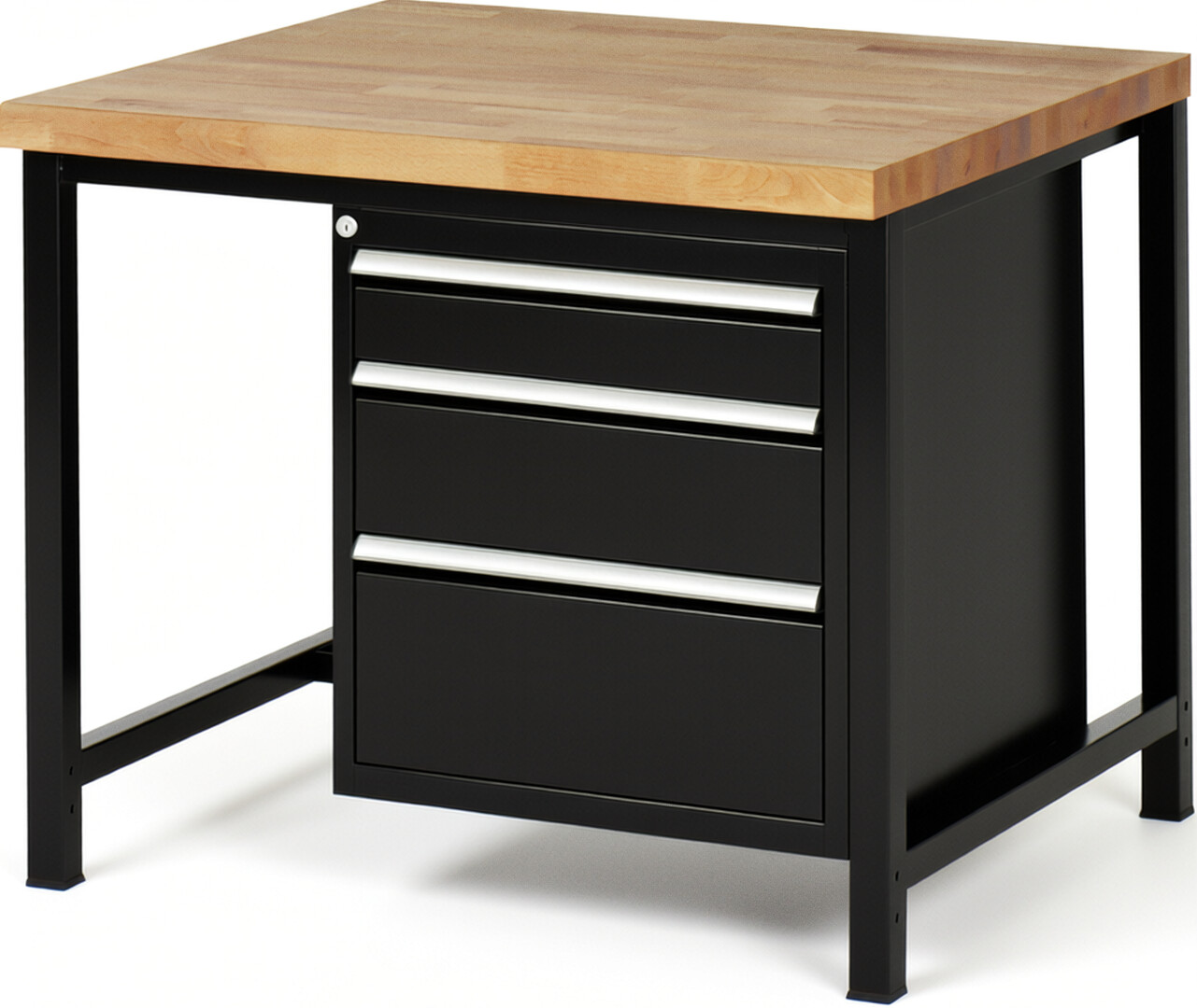 RAU Werkbank schwarz - Breite 100 cm - Tiefe 90 cm - Höhe 84 cm - Buche-Massiv Arbeitsplatte 40 mm