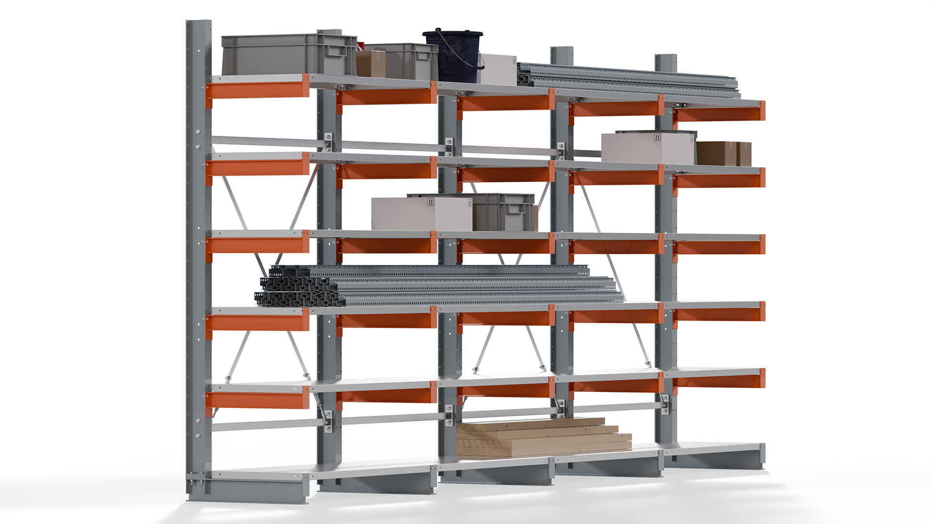 Kragarmregal KARL basic - lackiert - Breite: 512 cm - Höhe: 250 cm - Tiefe: 60 cm - Traglast je Kragarm: 730 kg - einseitig