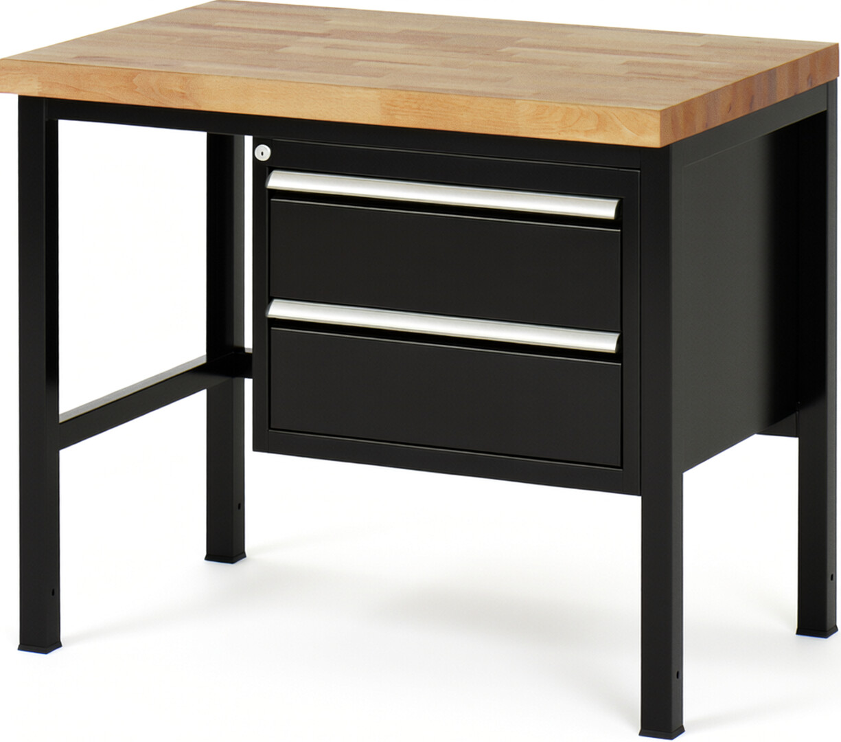 RAU Werkbank schwarz - Breite 100 cm - Tiefe 70 cm - Höhe 104 cm - Buche-Massiv Arbeitsplatte 40 mm