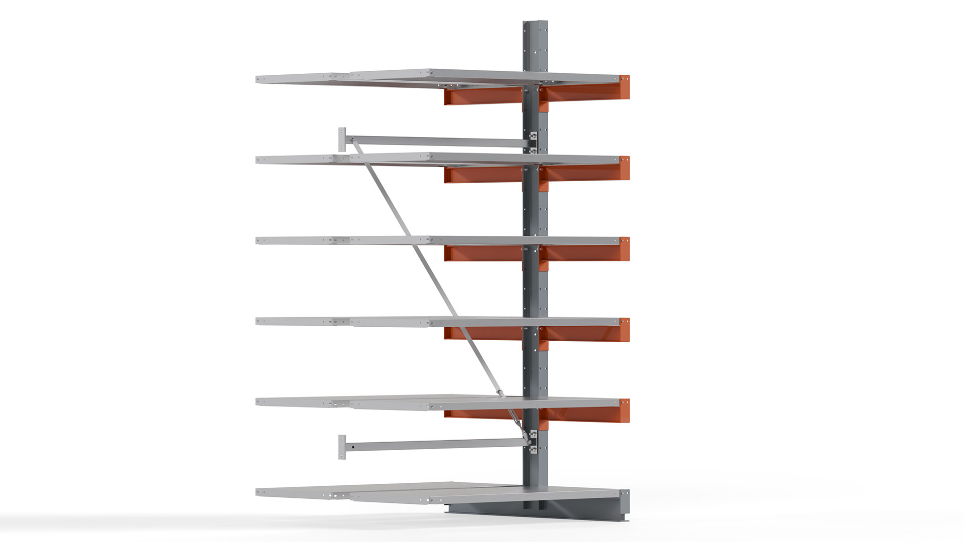 Kragarmregal KARL basic - Anbaufeld - Breite: 128 cm - Höhe: 250 cm - Tiefe: 132 cm - Traglast je Arm: 730 kg - doppelseitig