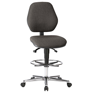 Fahrbarer Hochstuhl, Arbeitsstuhl, Stoffpolster schwarz, Sitz-Stop-Rollen, Gasfeder-Sitzverstellung 620-880 mm