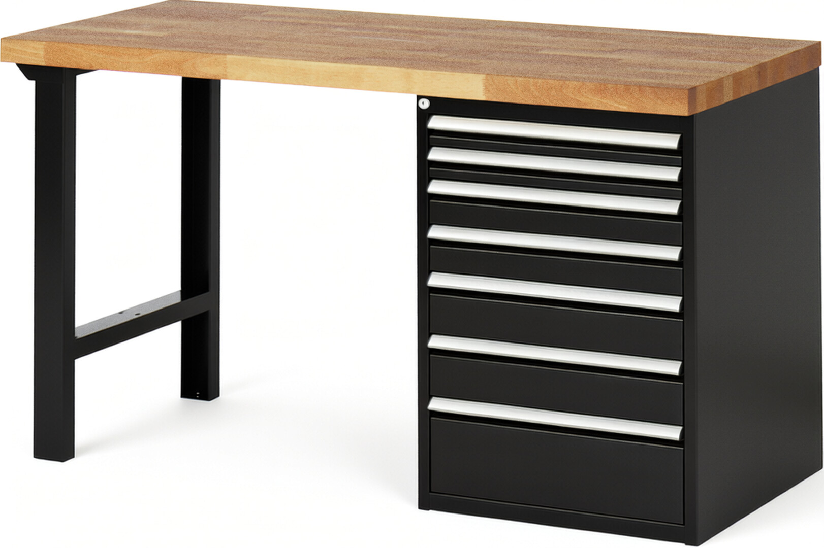 RAU Werkbank schwarz - Breite 150 cm - Tiefe 70 cm - Höhe 89 cm - Buche-Massiv Arbeitsplatte 40 mm