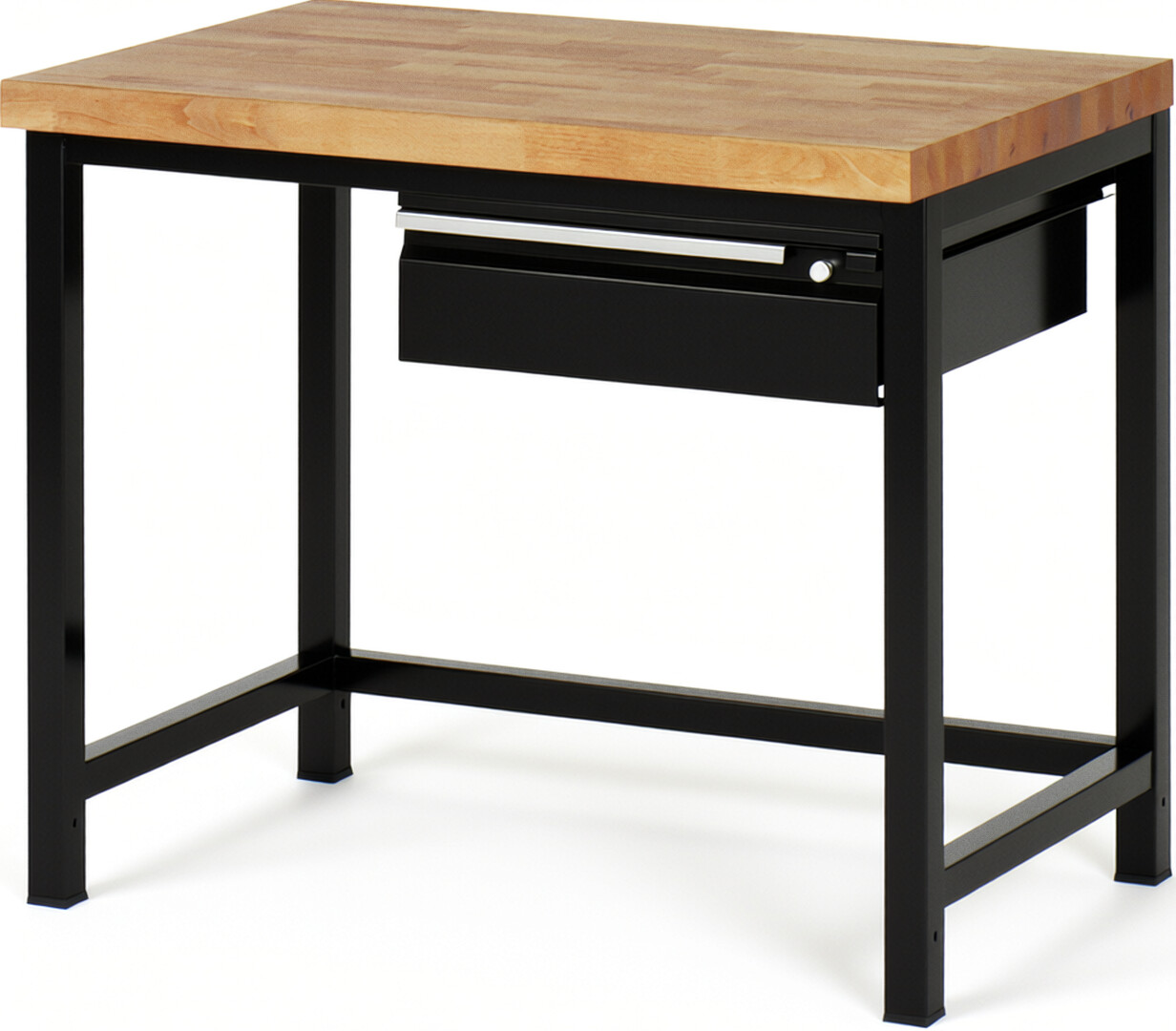 Werkbank schwarz, BxTxH 1000x700x840-1040 mm, Platte Buche 40 mm, 1 Schublade 150 mm, RAL 9011/9011