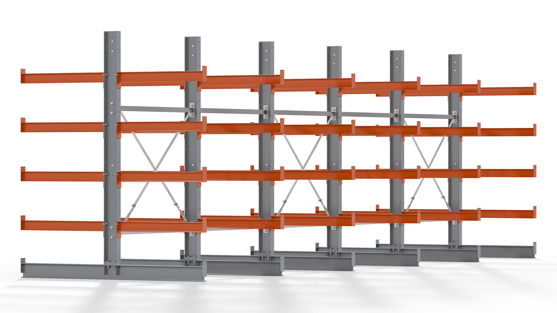 Kragarmregal KARL basic - lackiert - Breite: 640 cm - Höhe: 200 cm - Tiefe: 80 cm - Traglast je Kragarm: 550 kg - beidseitig