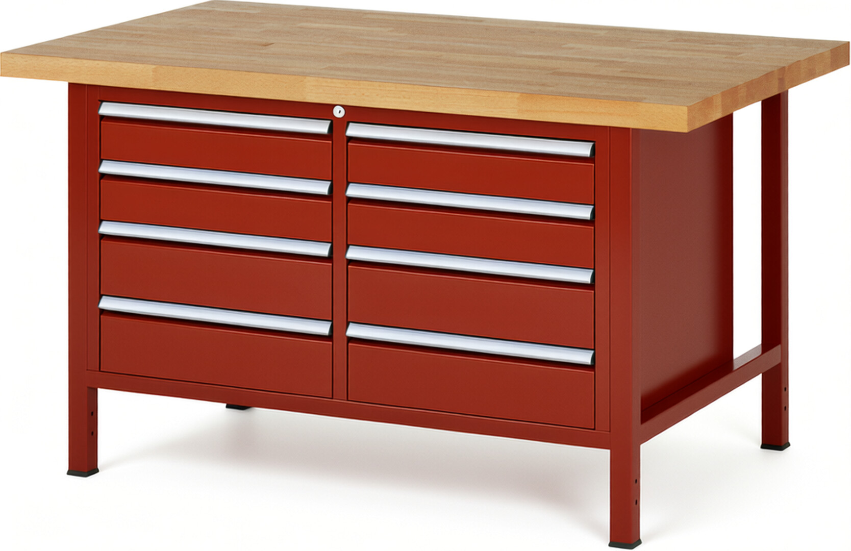 RAU Werkbank rot - Breite 150 cm - Tiefe 90 cm - Höhe 84 cm - Buche-Massiv Arbeitsplatte 40 mm