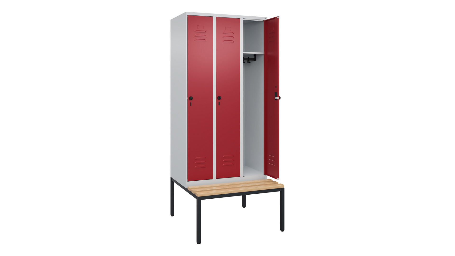 Spind - Garderobenschrank, Breite 90 cm, Höhe 212 cm, Tiefe 50 cm, 3 Abteile