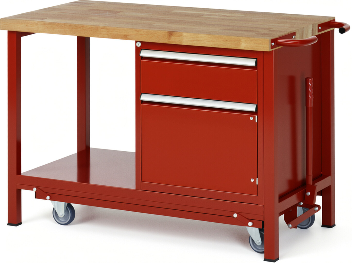 RAU Werkbank rot - Breite 125 cm - Tiefe 70 cm - Höhe 88 cm - Buche-Massiv Arbeitsplatte 40 mm