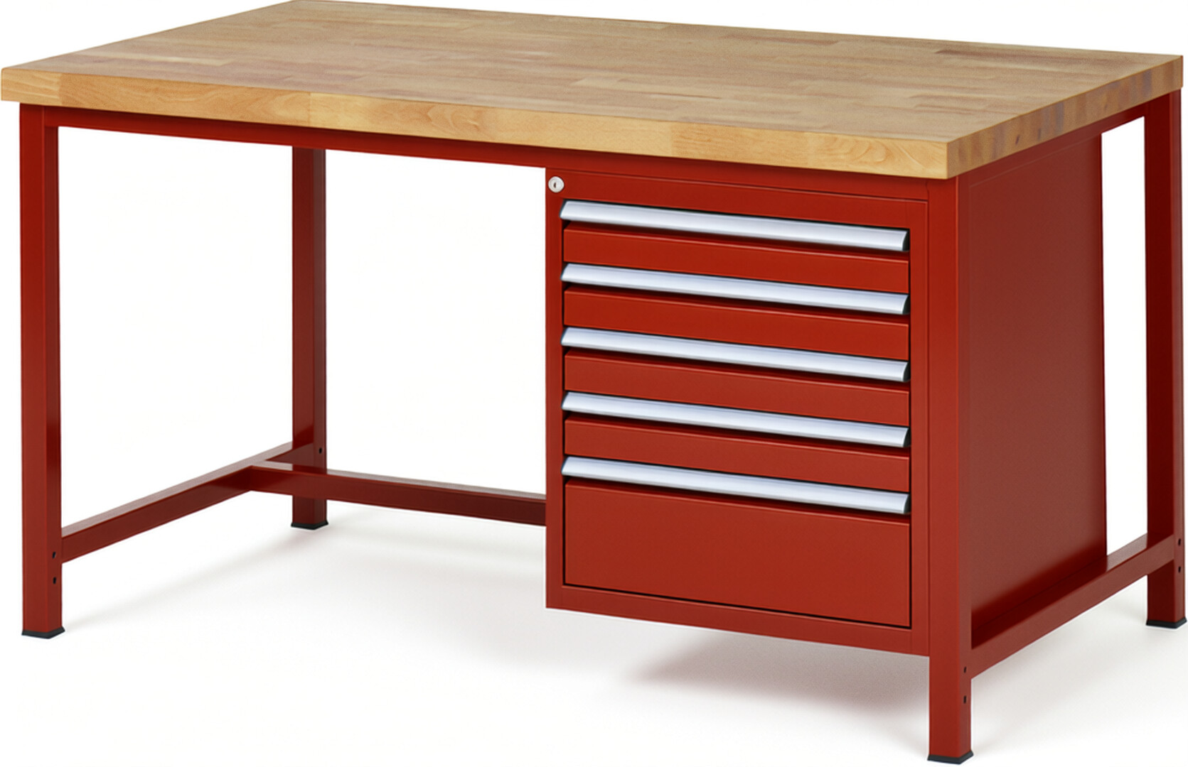 RAU Werkbank rot - Breite 150 cm - Tiefe 90 cm - Höhe 84 cm - Buche-Massiv Arbeitsplatte 40 mm