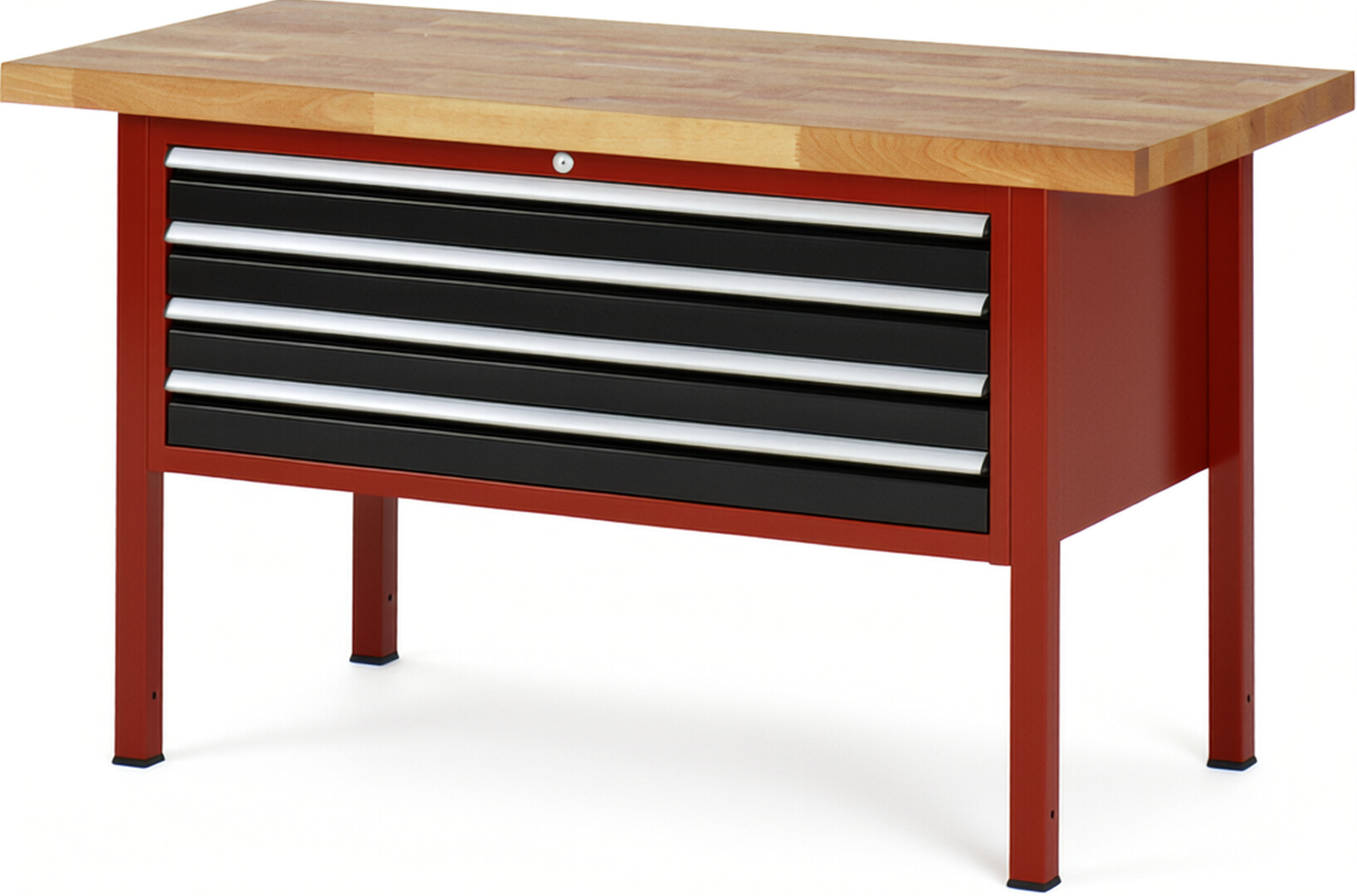 Werkbank Modell 8333 rot - schwarz, BxTxH 1500x700x840-1040 mm,  Buche-Massiv Arbeitsplatte 40 mm,  4 Schubladen mit  Vollauszug 100 % und  SoftClosing
