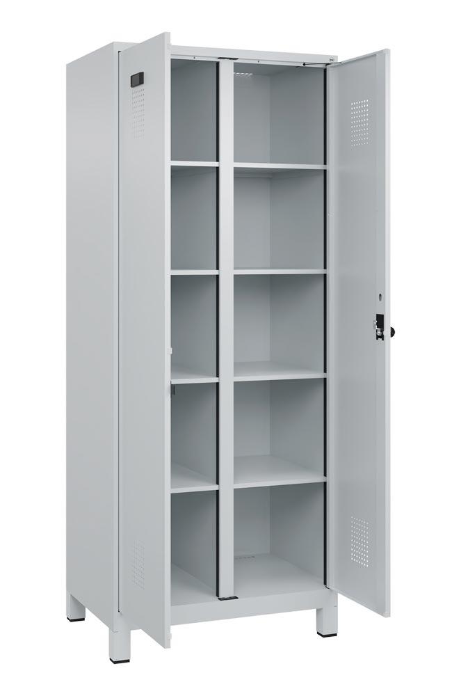 Spind, Kombischrank Premium Plus, BxTxH 800x500x1950 mm, 2 Abteile a 400 mm, mit Füßen, Drehriegel, RAL 7035