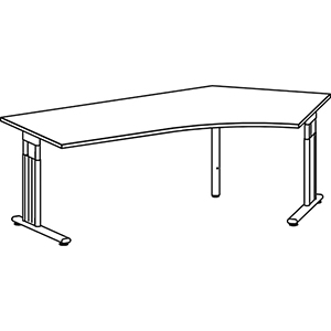 PC-Schreibtisch, BxTxH 2166x1131x680-820 mm, rechts 800 mm, höhenverstellbar, Platte lichtgrau, C-Fuß-Gestell silber
