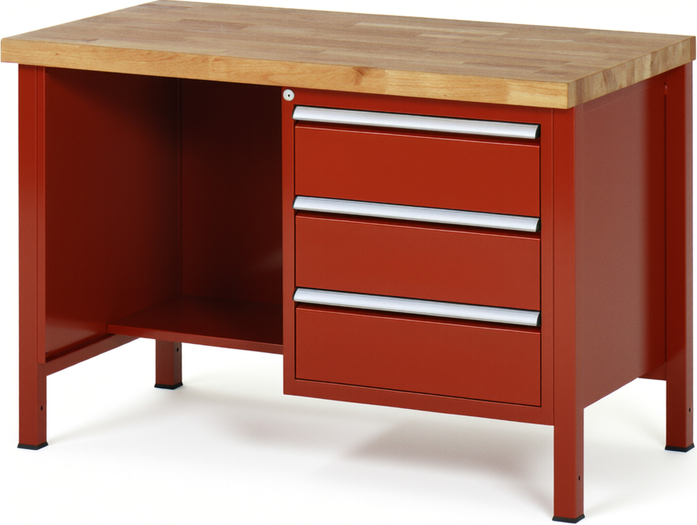 RAU Werkbank rot - Breite 125 cm - Tiefe 70 cm - Höhe 104 cm - Buche-Massiv Arbeitsplatte 40 mm