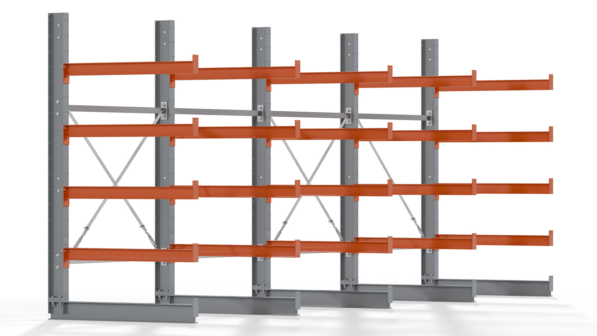 Kragarmregal KARL basic - lackiert - Breite: 512 cm - Höhe: 200 cm - Tiefe: 100 cm - Traglast je Kragarm: 450 kg - einseitig