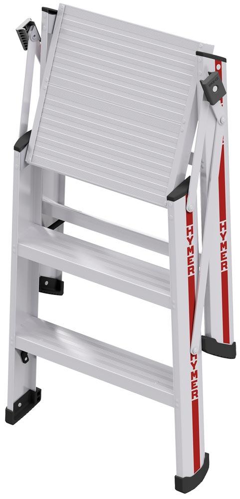 Service- und Montagetritt aus Aluminium, 2x3 Stufen, Standhöhe 690 mm, 80 mm tiefe Stufen, beidseitig