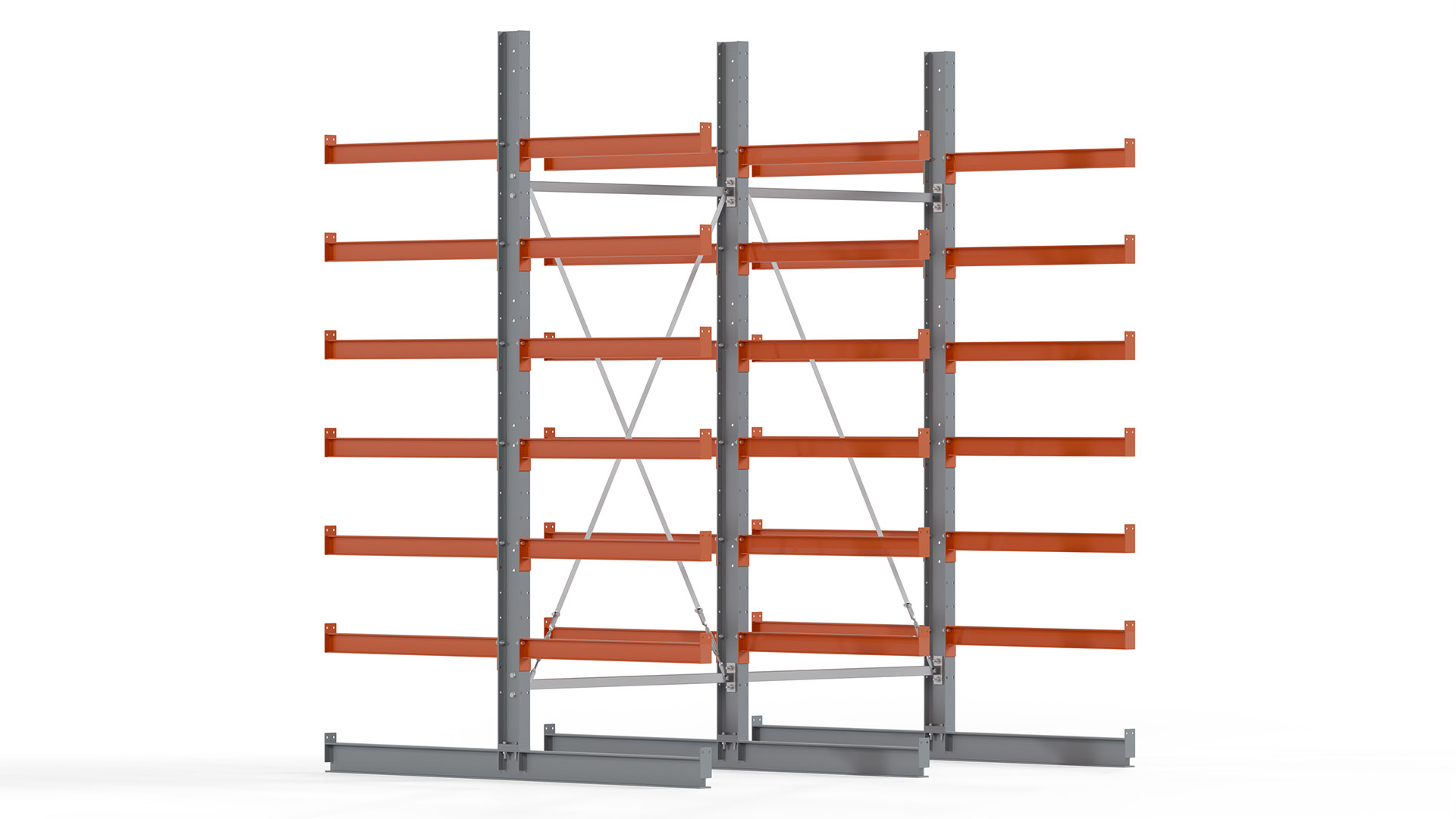 Kragarmregal KARL basic - lackiert - Breite: 256 cm - Höhe: 300 cm - Tiefe: 100 cm - Traglast je Kragarm: 450 kg - beidseitig