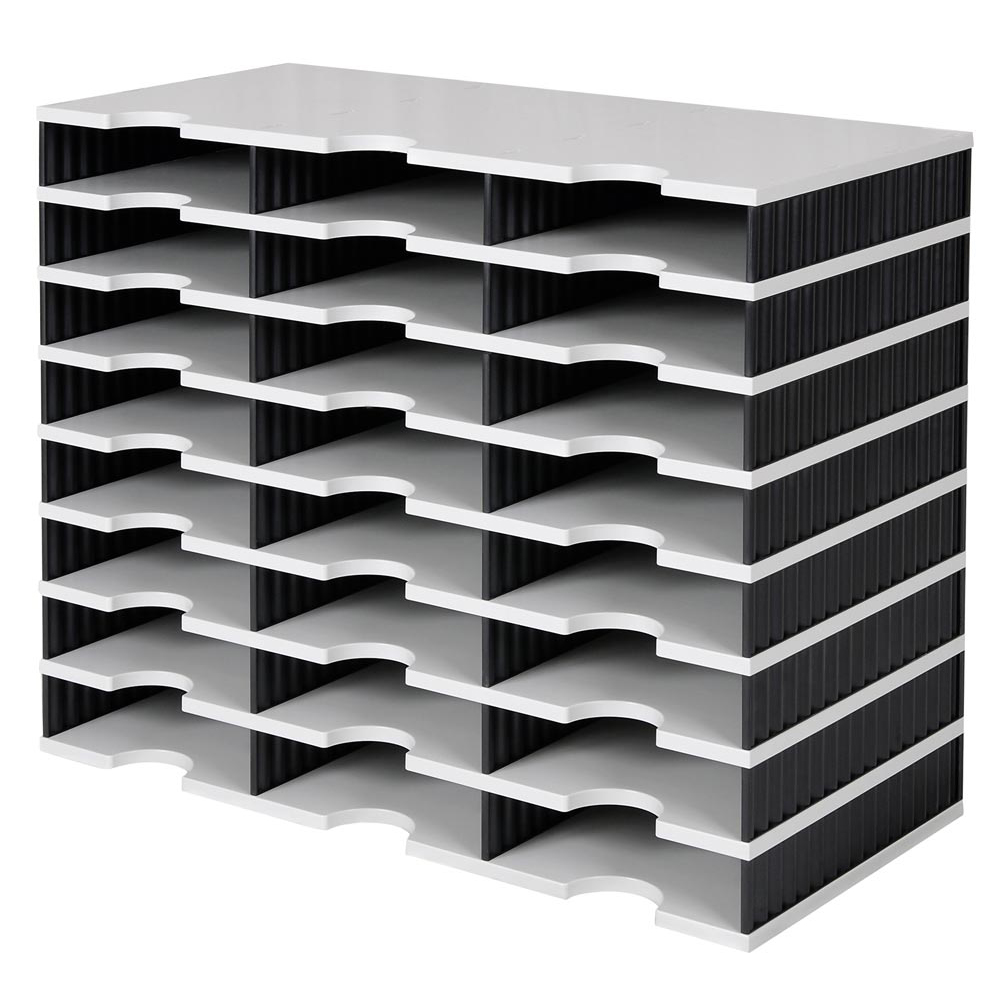 Ablage- und Sortiersystem, Grundmodul, 3x8 Fächer, BxTxH 723x331x573 mm, Polystyrol, grau/schwarz