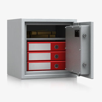 Massiver Wertschutzschrank, Tresor, Safe, VdS Klasse 0/N, 1 Fachboden, feuerhemmend, definierter Einbruchschutz, 455 x 455 x 415 mm (HxBxT)