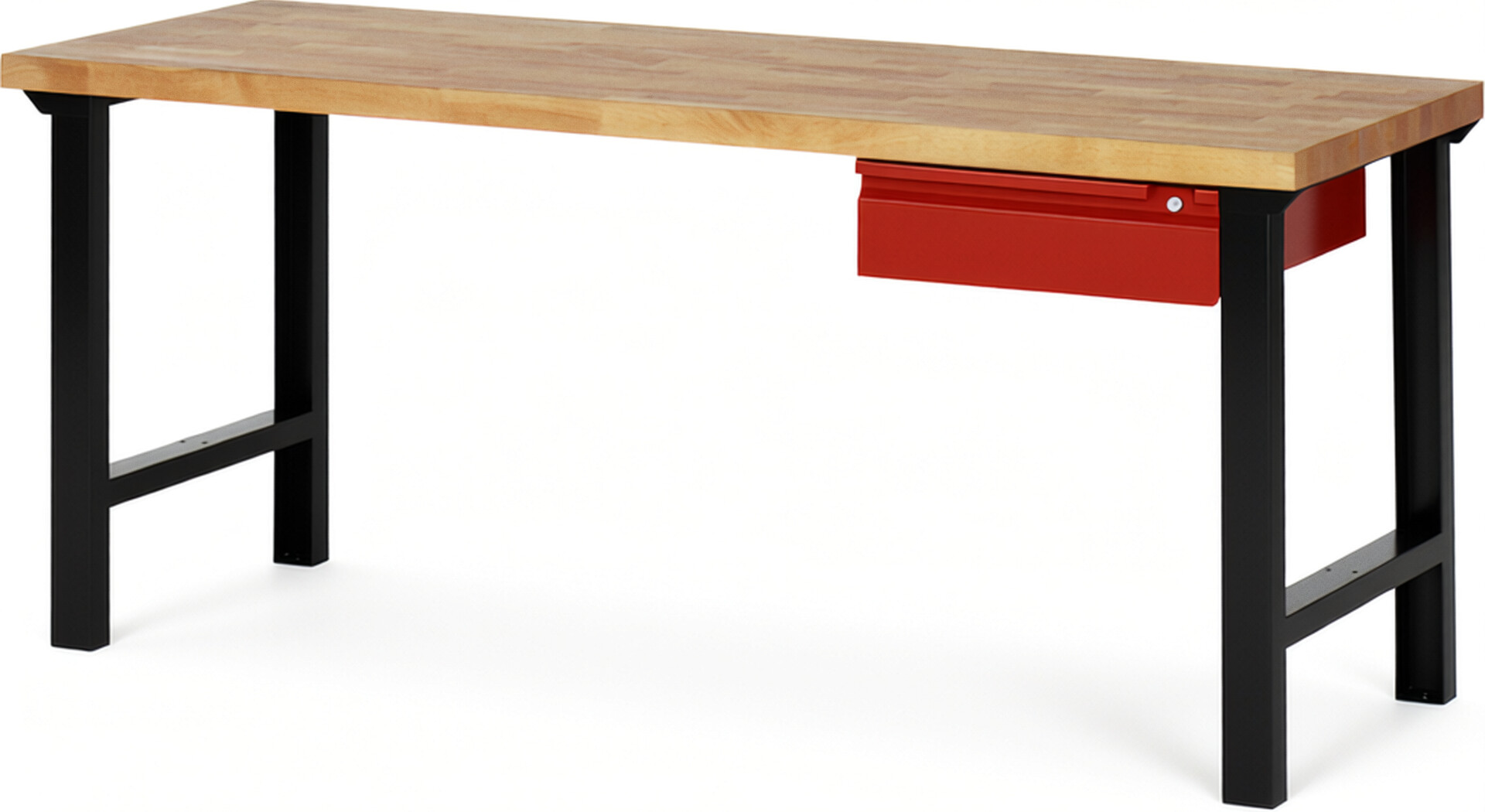 Werkbank schwarz - rot, Breite 200 cm, Tiefe 70 cm, Höhe 84 cm, 1 Schublade(n), Platte: Buche-Massiv-Arbeitsplatte