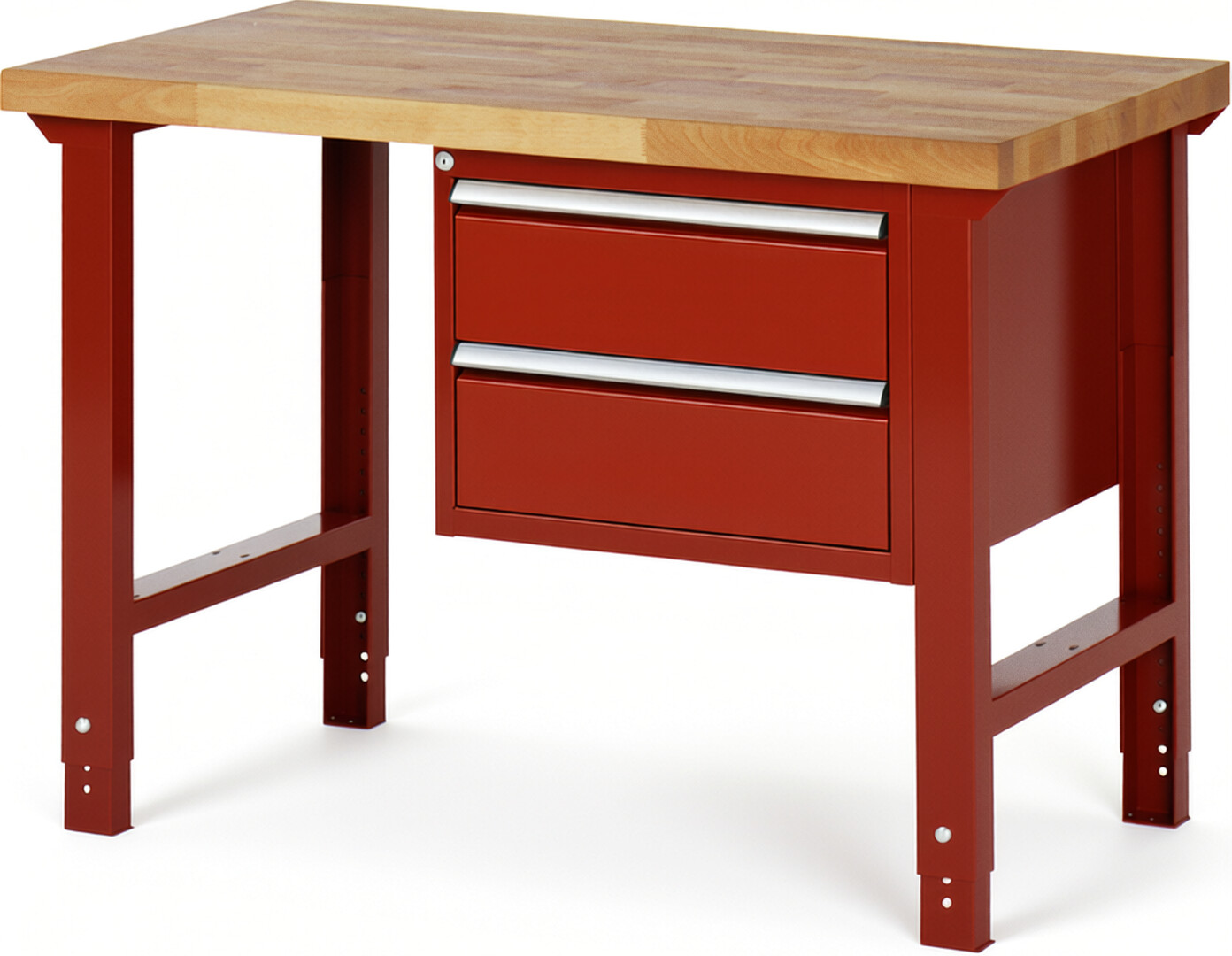 RAU Werkbank rot - Breite 125 cm - Tiefe 70 cm - Höhe 114 cm - Buche-Massiv Arbeitsplatte 40 mm