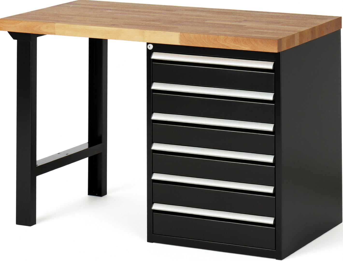 RAU Werkbank schwarz - Breite 125 cm - Tiefe 70 cm - Höhe 84 cm - Buche-Massiv Arbeitsplatte 40 mm