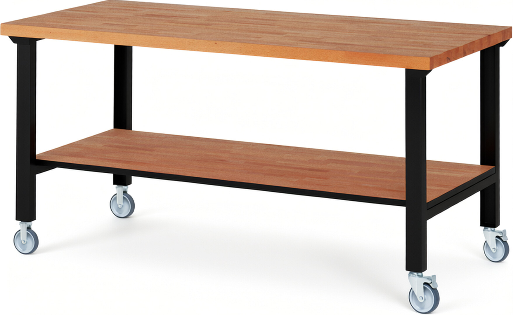 RAU Werkbank schwarz - Breite 200 cm - Tiefe 90 cm - Höhe 100 cm - Buche-Massiv Arbeitsplatte 40 mm