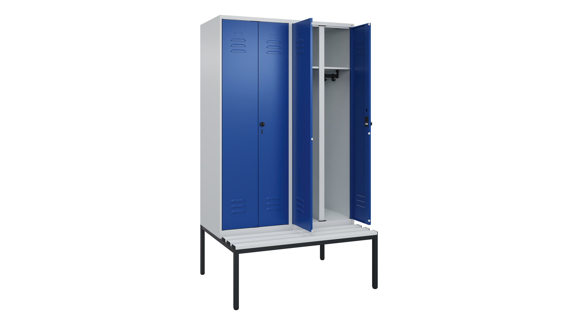 Spind - Garderobenschrank, Breite 120 cm, Höhe 212 cm, Tiefe 50 cm, 4 Abteile