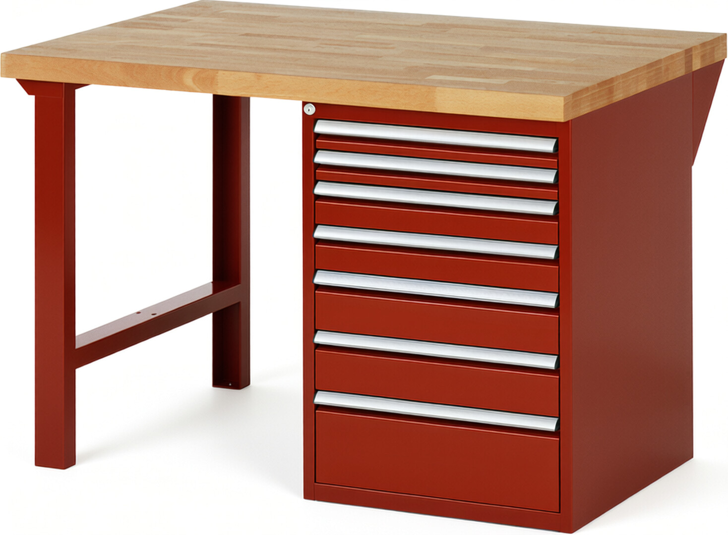 RAU Werkbank rot - Breite 125 cm - Tiefe 90 cm - Höhe 89 cm - Buche-Massiv Arbeitsplatte 40 mm