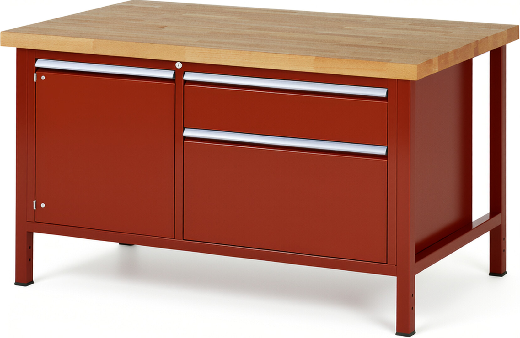 RAU Werkbank rot - Breite 150 cm - Tiefe 90 cm - Höhe 104 cm - Buche-Massiv Arbeitsplatte 40 mm