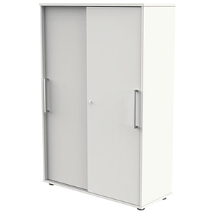 Aktenschrank mit Schiebetüren, Büroschrank, BxTxH 1000x400x1470 mm, 4 OH, 3 Böden, Edelstahlgriffe, Schloss, weiß