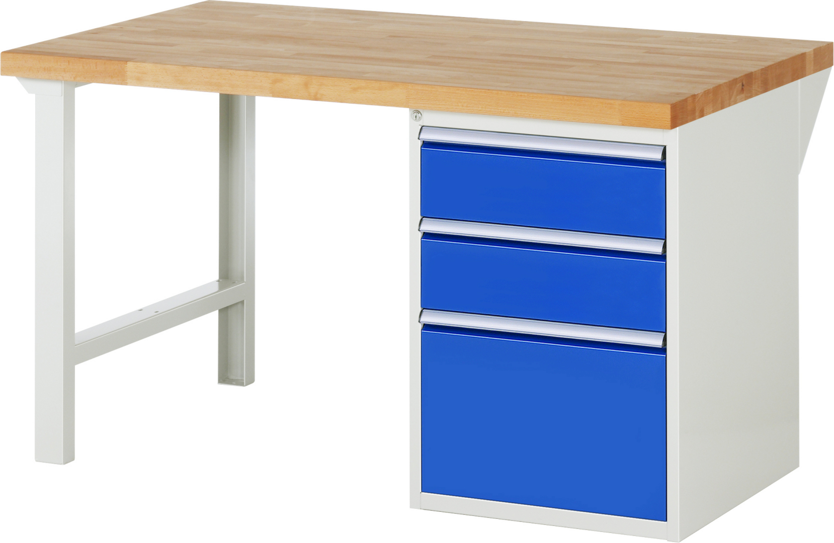 Werkbank Modell 7507,  BxTxH 1500x900x840 mm,  Buche-Massiv Arbeitsplatte 40 mm,  3 Schubladen mit  Auszug 90 %