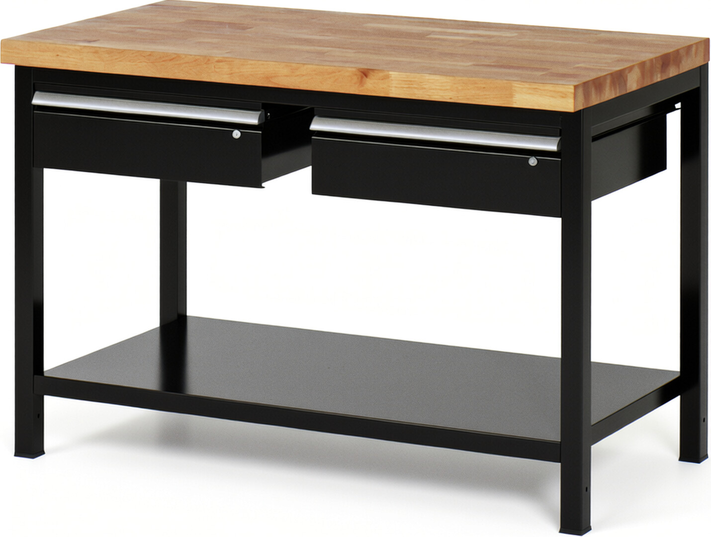 RAU Werkbank schwarz - Breite 125 cm - Tiefe 70 cm - Höhe 104 cm - Buche-Massiv Arbeitsplatte 40 mm