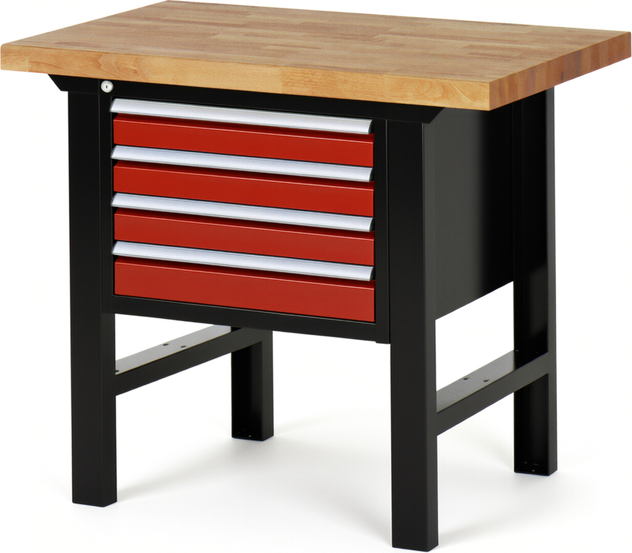 RAU Werkbank schwarz - rot - Breite 100 cm - Tiefe 70 cm - Höhe 84 cm - Buche-Massiv Arbeitsplatte 40 mm