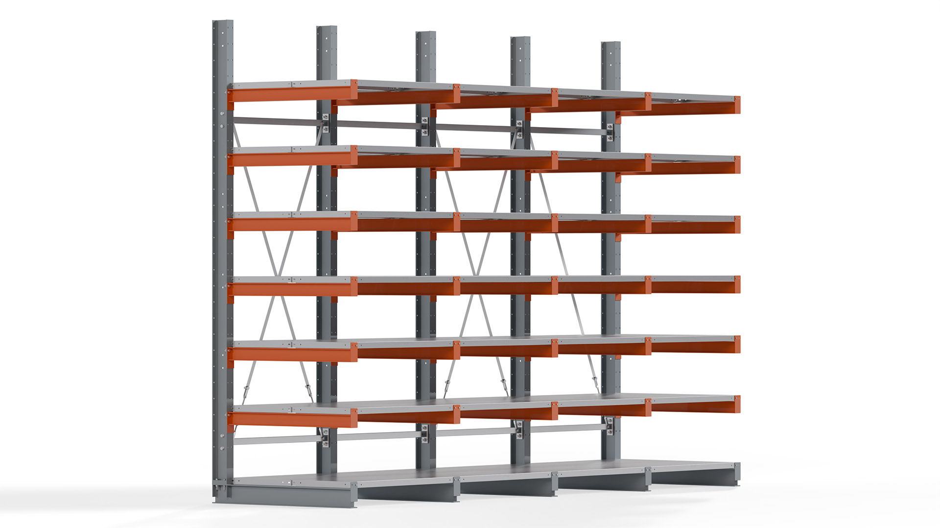 Kragarmregal KARL basic - lackiert - Breite: 400 cm - Höhe: 300 cm - Tiefe: 100 cm - Traglast je Kragarm: 450 kg - einseitig