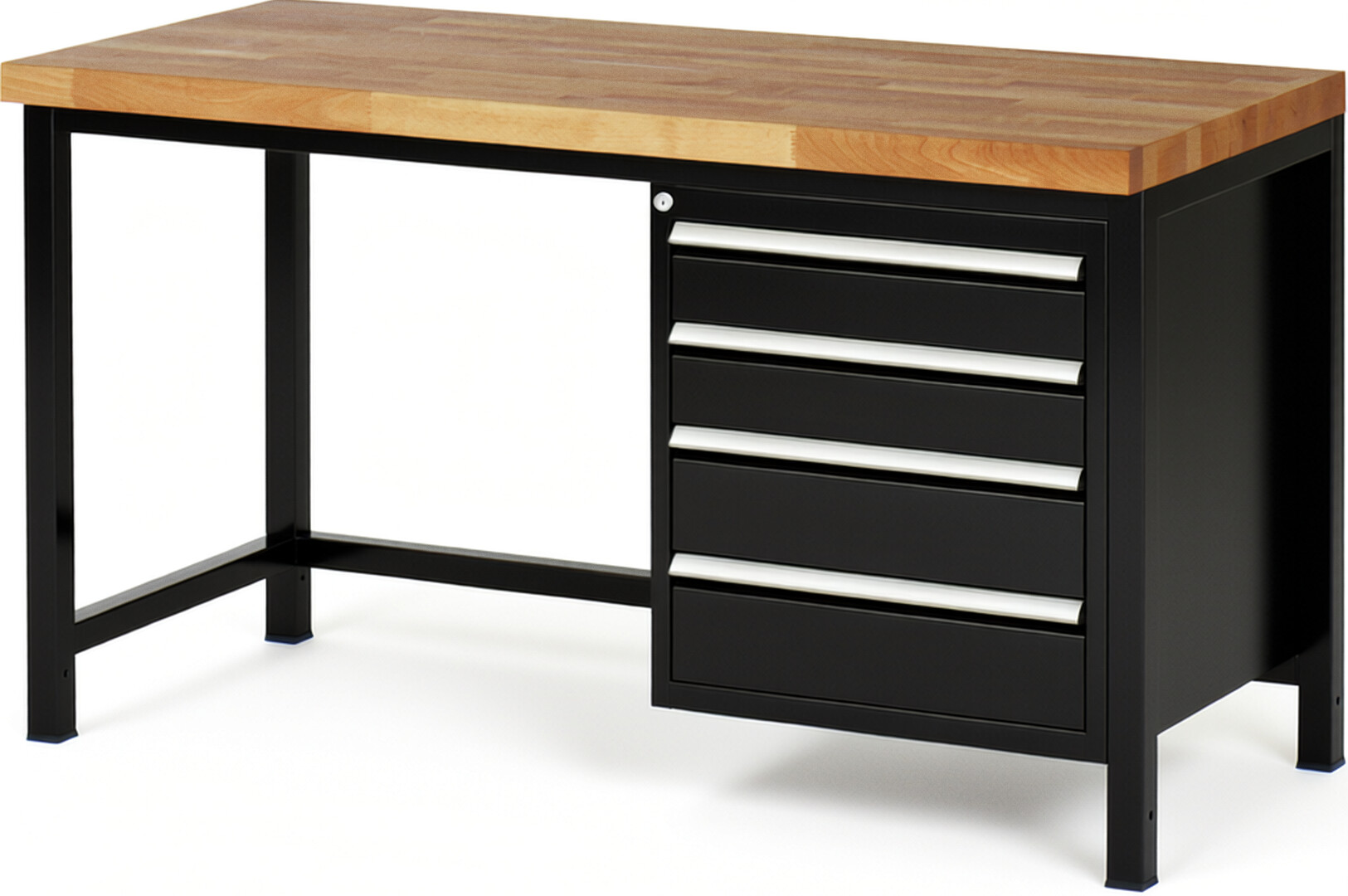 Werkbank Modell 8162 schwarz, BxTxH 1500x700x840-1040 mm,  Buche-Massiv Arbeitsplatte 40 mm,  4 Schubladen mit  Auszug 90 %