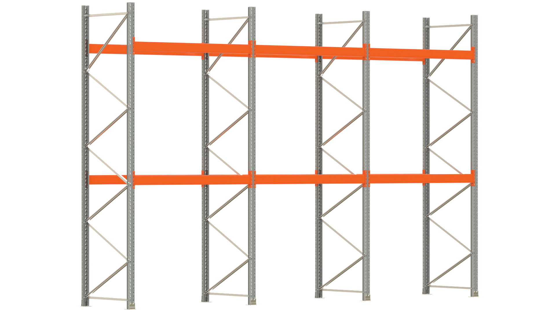Palettenregal ARTUS - Breite 604 cm - Höhe 400 cm - Tiefe 110 cm - 2 Träger-Ebenen - max. Fachlast 2000 kg - 18 Palettenstellplätze