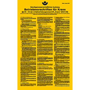 Hinweisschild, Aushang Betriebsvorschriften für Krane, Alu, 275x450 mm