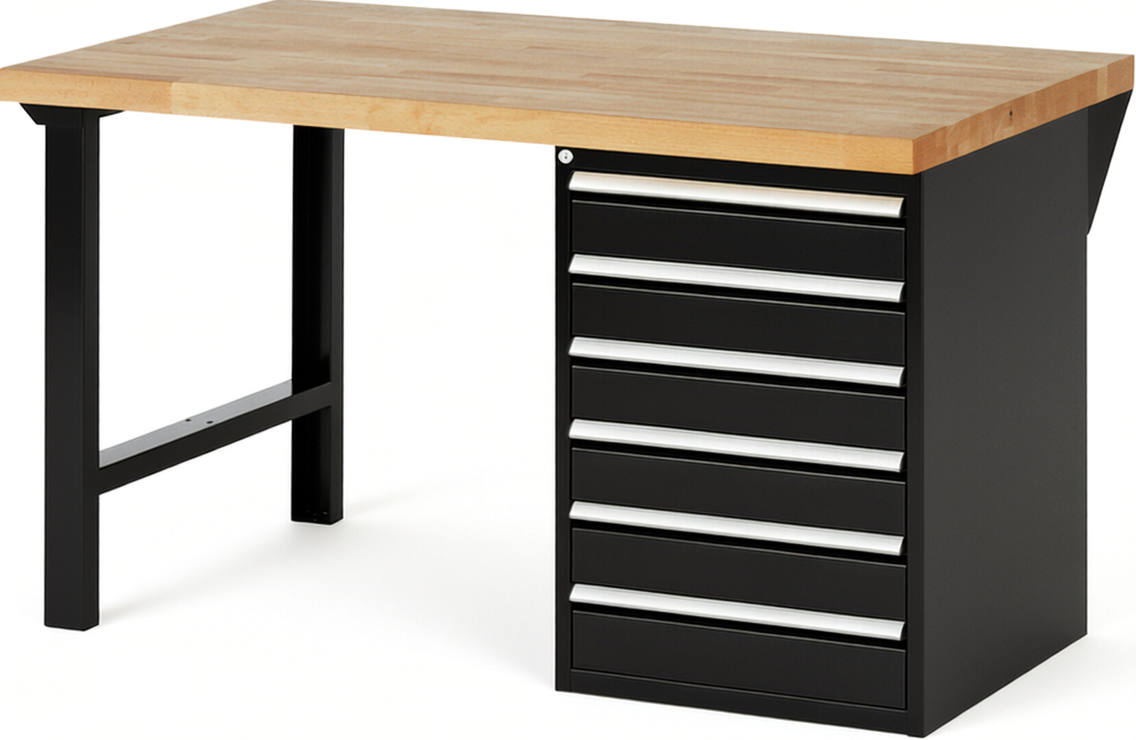 RAU Werkbank schwarz - Breite 150 cm - Tiefe 90 cm - Höhe 84 cm - Buche-Massiv Arbeitsplatte 40 mm