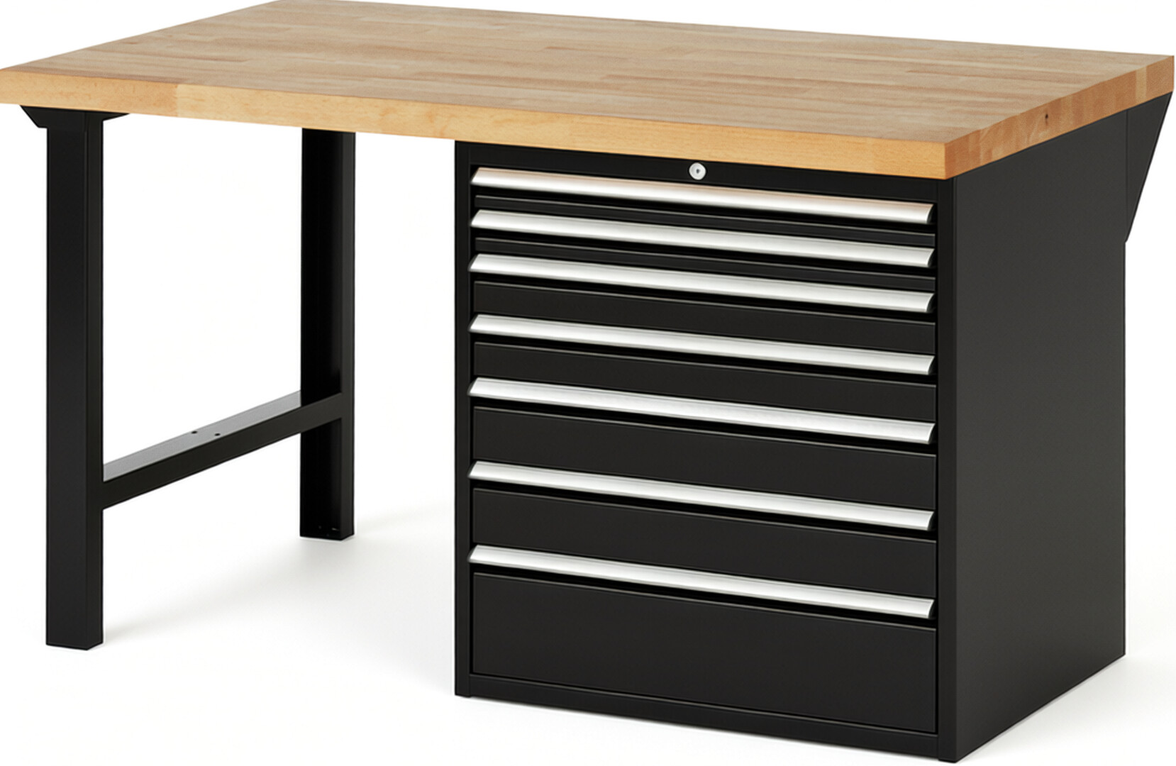 RAU Werkbank schwarz - Breite 150 cm - Tiefe 90 cm - Höhe 89 cm - Buche-Massiv Arbeitsplatte 40 mm