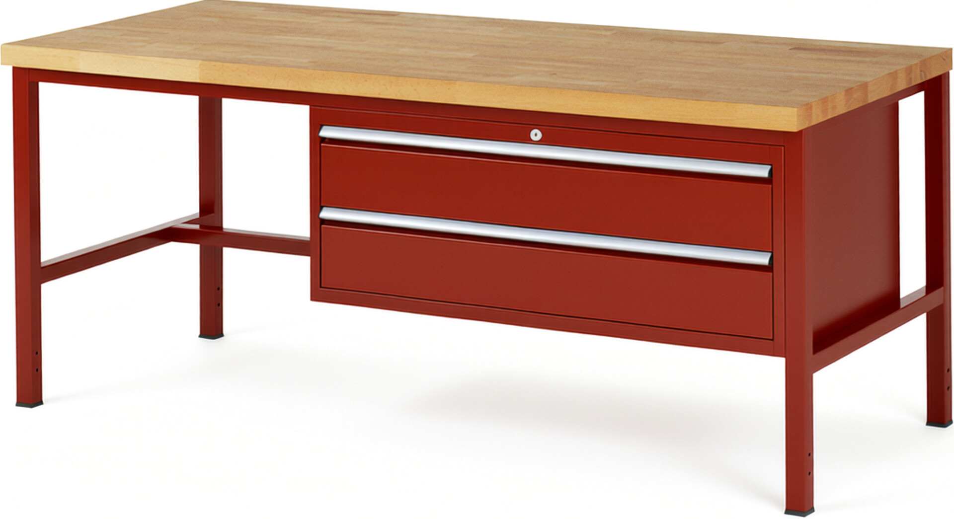 Werkbank Modell 8325 rot, BxTxH 2000x900x840 mm,  Buche-Massiv Arbeitsplatte 40 mm,  2 Schubladen mit  Vollauszug 100 % und  SoftClosing